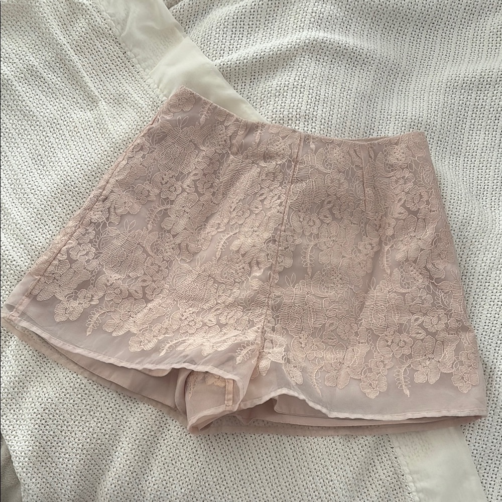 Keepsake Blush Pink Lace High-Waisted Shorts